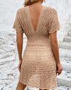 Openwork Plunge Short Sleeve Cover-Up Dress