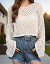 Openwork Round Neck Long Sleeve Cover Up