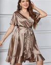 Plus Size Belted Ruffled Surplice Dress