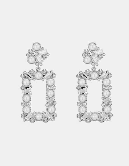 Synthetic Pearl Rhinestone Geometric Shape Dangle Earrings