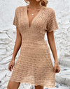 Openwork Plunge Short Sleeve Cover-Up Dress