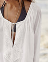 Lace Detail Tie Neck Three-Quarter Sleeve Cover Up