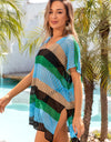 Angel Wings Openwork Striped V-Neck Short Sleeve Cover Up