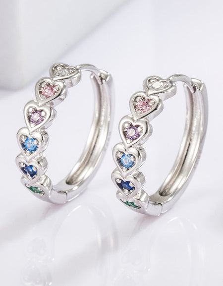 925 Sterling Silver Inlaid Zircon Heart Huggie Earrings