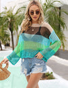 Angel Wings Color Block Openwork Boat Neck Cover Up