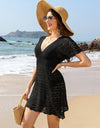 Openwork Plunge Short Sleeve Cover-Up Dress