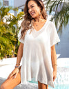 Angel Wings Slit V-Neck Short Sleeve Cover Up