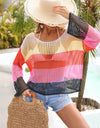 Angel Wings Color Block Openwork Boat Neck Cover Up