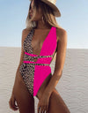 Tied Leopard Plunge One-Piece Swimwear