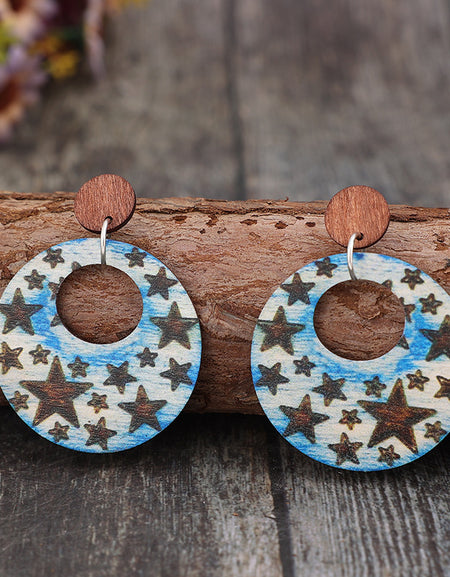 Cutout Star Print Wooden Dangle Earrings