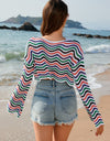 Striped Boat Neck Long Sleeve Cover Up