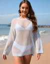 Openwork Dropped Shoulder Long Sleeve Cover-Up