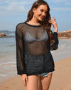 Openwork Dropped Shoulder Long Sleeve Cover-Up