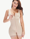 Full Size Zip-Up Scoop Neck Lace Trim Shapewear