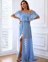 Off-Shoulder Layered Split Maxi Dress