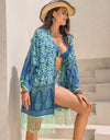 Fringe Printed Open Front Cover-Up