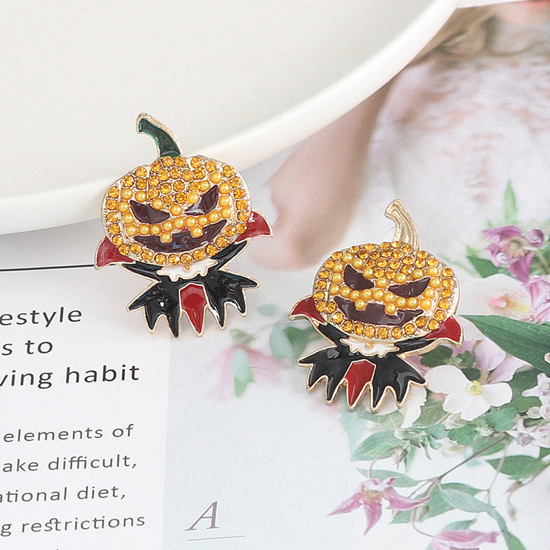 Demon Pumpkin Rhinestone Alloy Earrings