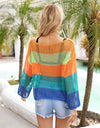 Angel Wings Color Block Openwork Boat Neck Cover Up