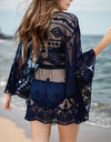 Lace V-Neck Three-Quarter Sleeve Cover Up