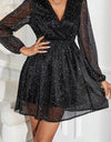 Glitter Surplice Long Sleeve Mini Dress