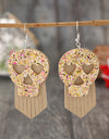 Sequin Skull Dangle PU Leather Earrings