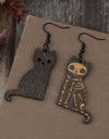 Alloy Hook Wooden Cat Earrings