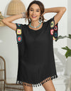 Tassel Boat Neck Flutter Sleeve Cover Up