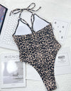 Leopard Cutout Halter Neck One-Piece Swimwear