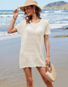 Openwork Round Neck Short Sleeve Cover-UP