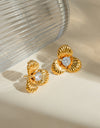 Stainless Steel Zircon Flower Shape Earrings