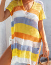 Slit Color Block V-Neck Cover-Up