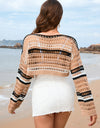 Openwork Boat Neck Dropped Shoulder Cover-Up