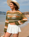 Openwork Boat Neck Dropped Shoulder Cover-Up