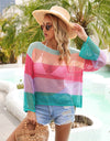 Angel Wings Color Block Openwork Boat Neck Cover Up