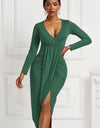 High-low Ruched Surplice Long Sleeve Dress