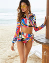 Printed Zip Up Three-Piece Swim Set