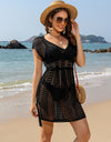 Openwork V-Neck Cap Sleeve Cover-Up