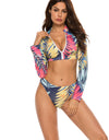 Printed Zip Up Three-Piece Swim Set