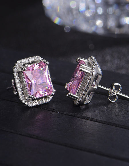 Silver-Plated Zircon Stud Earrings