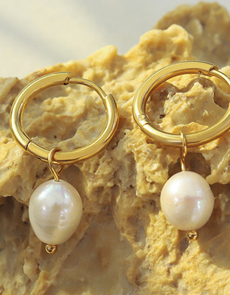 Gold-Plated Titanium Steel Pearl Earrings