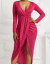 High-low Ruched Surplice Long Sleeve Dress