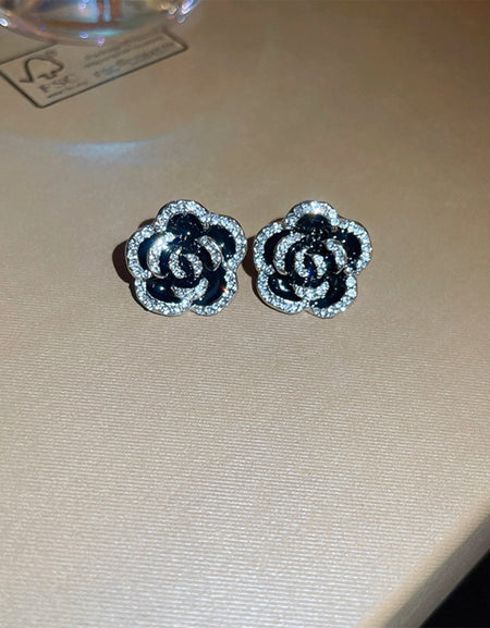 Copper Rhinestone Flower Earrings