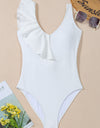 Ruffled V-Neck Wide Strap One-Piece Swimwear