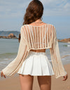 Openwork Boat Neck Long Sleeve Cover-Up