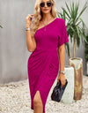 Devine Ruched One-Shoulder Tulip Hem Dress