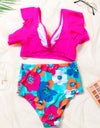 Cropped Swim Top and Floral Bottoms Set