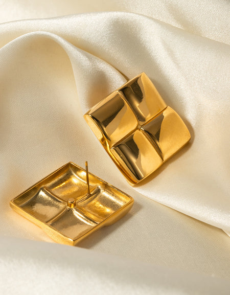 Stainless Steel 18K Gold-Plated Square Stud Earrings