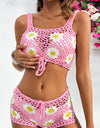 Flower Cutout Wide Strap Two-Piece Cover Up