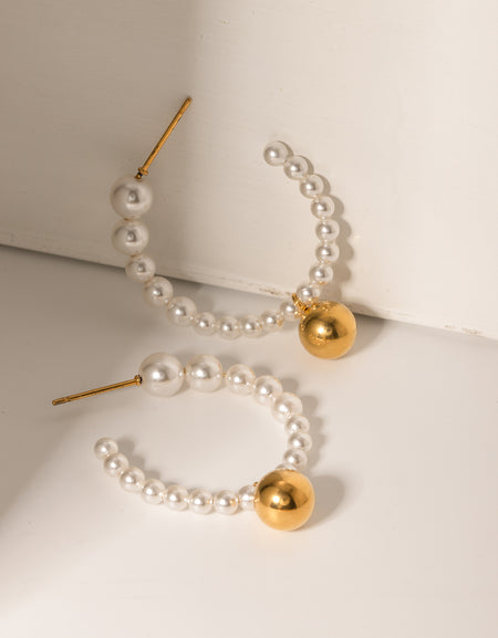 Stainless Steel Synthetic Pearl C-Hoop Earrings