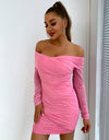 Glitter Ruched Off-Shoulder Long Sleeve Bodycon Dress